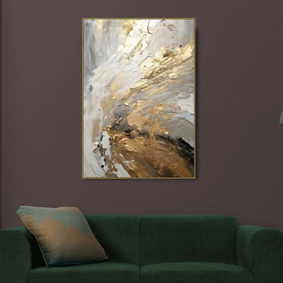 Large abstract oil painting canvas print, grey brown floater frame wall art, modern framed hanging wall decor, desighner wall art for gift