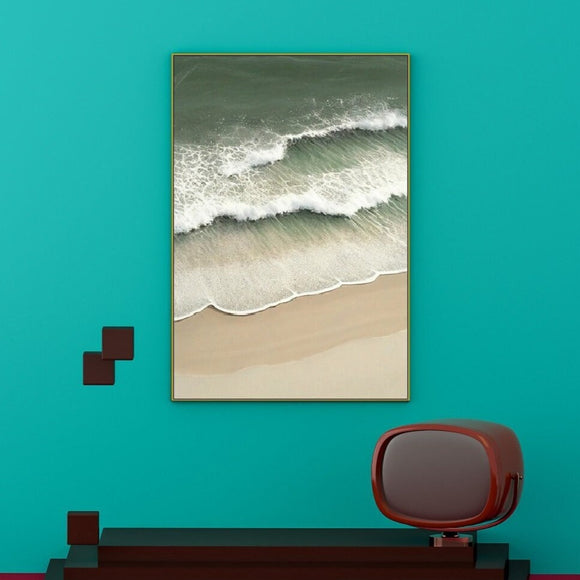 Large wave wall art, floating frame seascape artwork, marine hanging wall decor, printable nautical canvas wall art, framed sea wave artwork