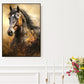 Black horse artwork in floater frame, large animals canvas print, framed dark hanging wall decor, brown black living room wall art