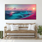 Large seascape wall art, wave canvas print, floater frame marine wall art, blue pink artwork, printable nautical picture for living room