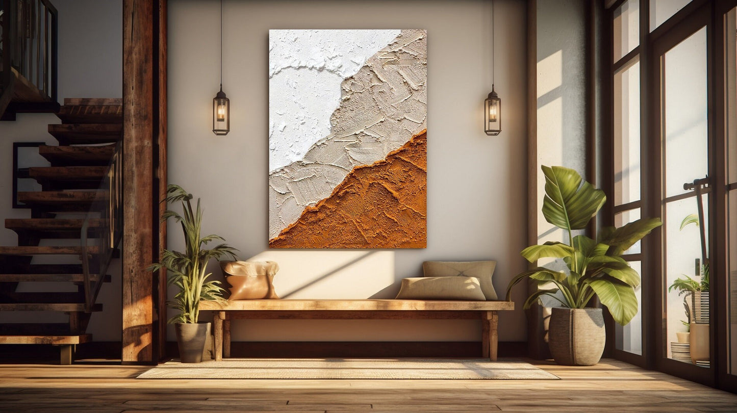 Abstract oil painting print, large conceptual wall art, floating frame artwork, printable orange gray canvas print, bedroom canvas wall art