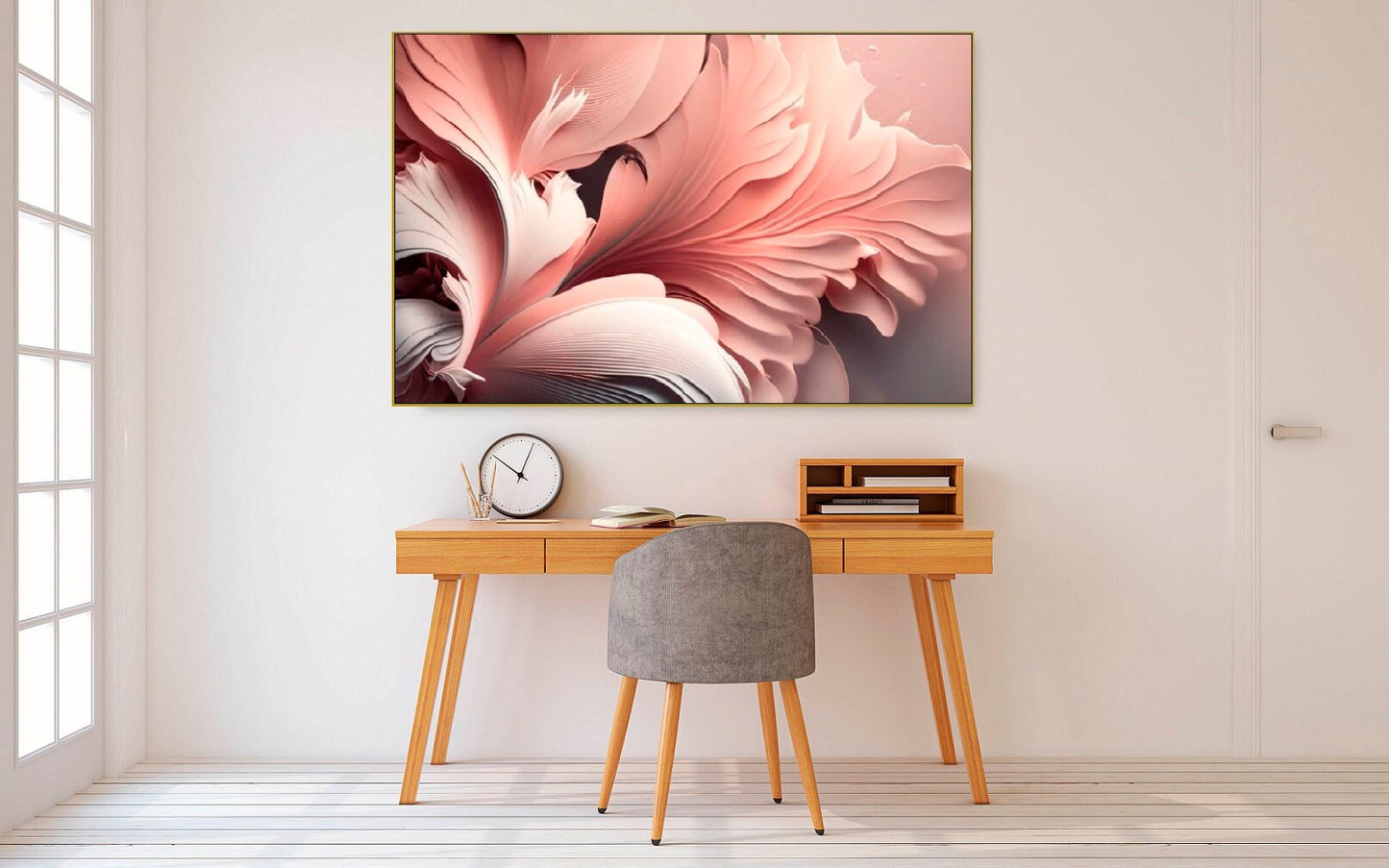 Large floral wall art, floating frame petals canvas print, pink hanging wall art, modern framed artwork, bedroom wall art with flowers