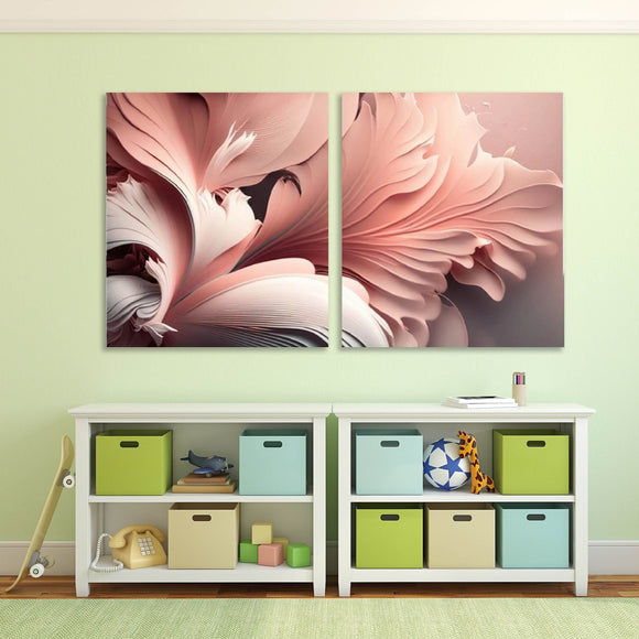 Large floral wall art, pink three piece artwork, multi panel abstract hanging wall decor, petals canvas print for bedroom, artwork for gift