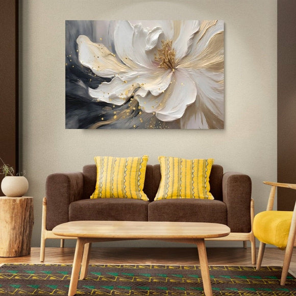 Floral large canvas wall art, floater frame watercolor artwork, printable framed white flower wall art, botanical bedroom hanging wall decor