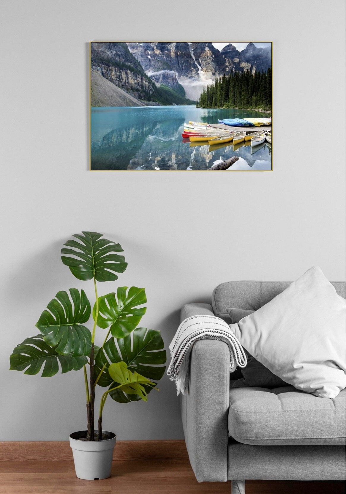 Beautiful landscape wall art, floater frame mountains canvas print, printable river artwork, nature wall hanging decor, living room wall art