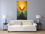 Large firebird canvas print, framed oil painting wall art, colorful hanging wall decor, floater frame bedroom artwork, bright gift wall art