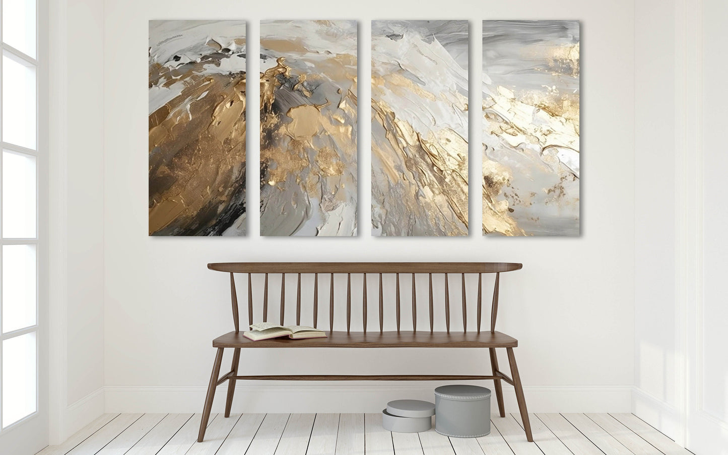 Large abstract wall art, grey gold canvas print, conceptual multi panel artwork, 3 piece hanging wall decor, modern print bedroom wall art