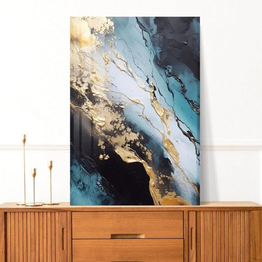 Abstract printable artwork, floating frame marble wall art, modern framed canvas print, blue gold living room wall art, artwork for gift