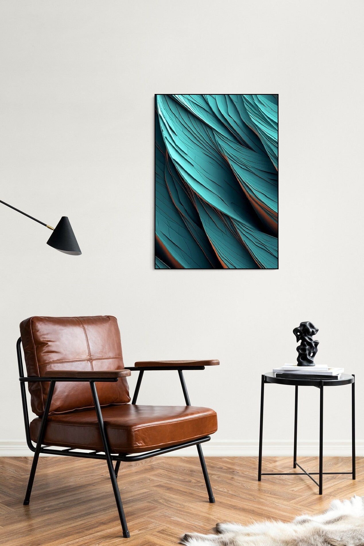 Large abstract canvas print, impression 3d wall art, blue floater frame artwork, conceptual hanging wall decor, framed living room wall art