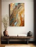 Large abstract canvas print, framed marble wall art, printable gold waves artwork, floater frame living room wall art, modern gift artwork
