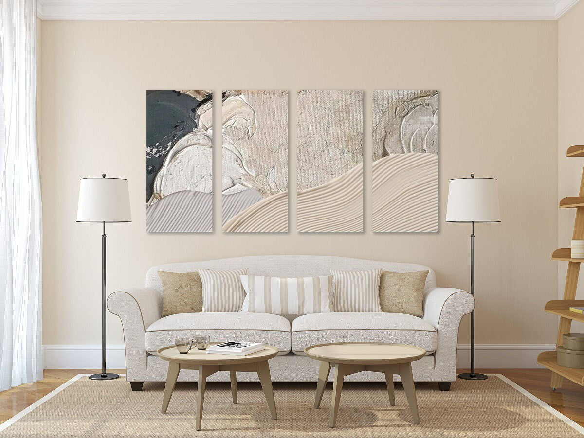 Abstract multi panel canvas print, large gray set of 3 artworks, modern wall art, conceptual bedroom artwork, picture for gift