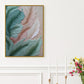 Botanical 3d wall art, large leaves canvas print, green pink floater frame artwork, abstract living room wall art, volumetric gift artwork