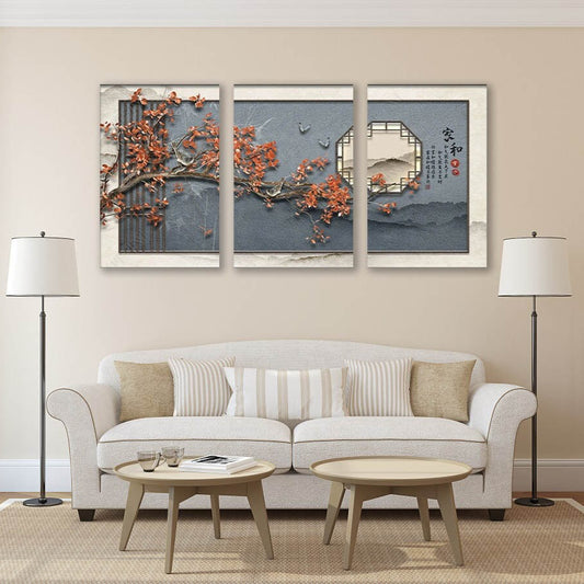 Japanese canvas print, large asian wall art, cherry blossom artwork, three piece wall art, multi panel bedroom artwork, housewarming gift