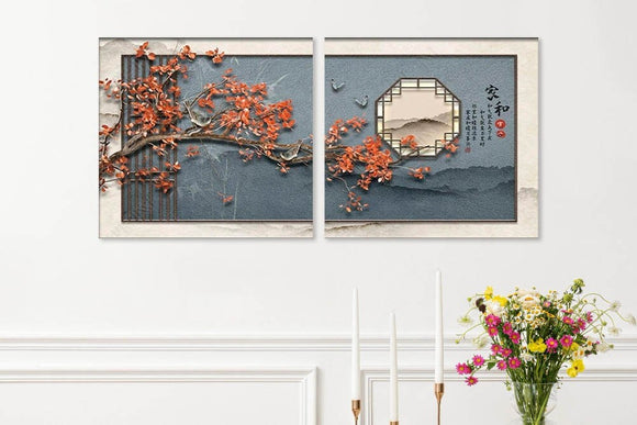 Japanese canvas print, large asian wall art, cherry blossom artwork, three piece wall art, multi panel bedroom artwork, housewarming gift