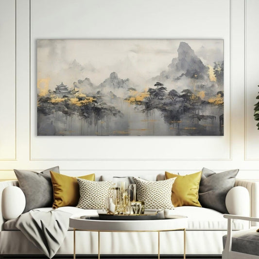 Large landscape wall art, multi piece canvas print, printable Japanese artwork, set of 3 pictures, grey bedroom wall art, artwork for gift