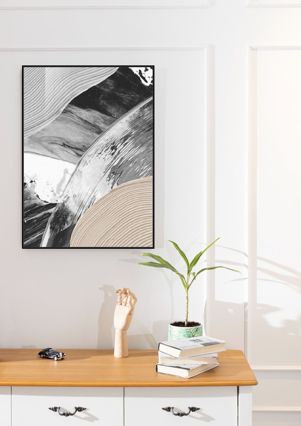 Abstract printable wall art, framed black white canvas print, contemporary floating frame artwork, modern living room wall art, gift artwork