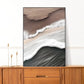 Abstract framed wall art, wave hanging wall decor, brown floater frame canvas print, large printable living room artwork, impression artwork