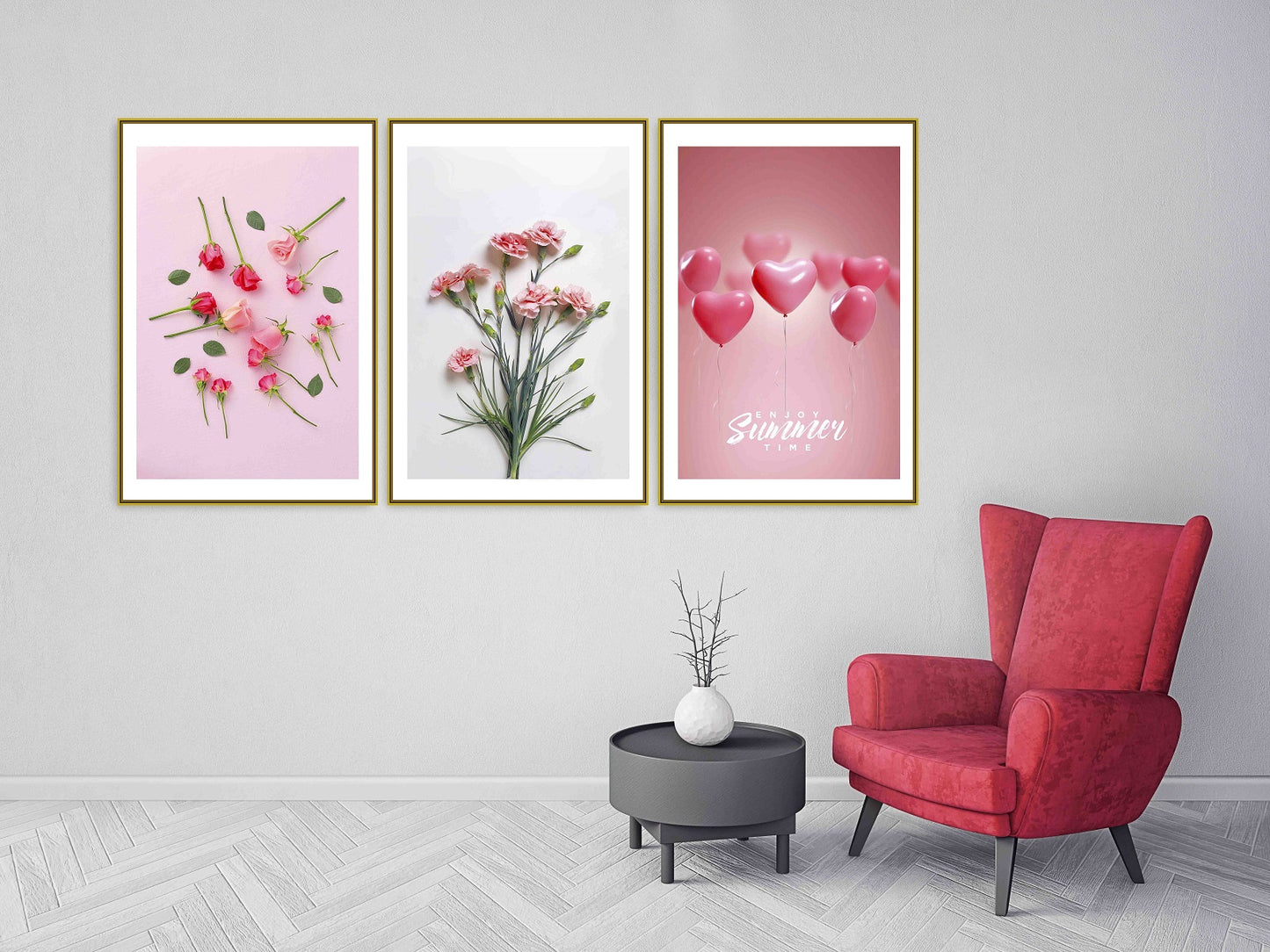 Flowers wall art paintings on canvas, home wall decor, printable wall art set of 3, valentines day gift, heart decor wall, printable art