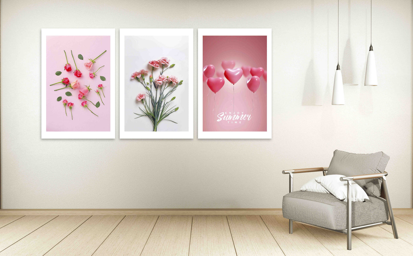 Flowers wall art paintings on canvas, home wall decor, printable wall art set of 3, valentines day gift, heart decor wall, printable art