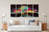 Golden deer Sakura blossoms Japanese wall art Rocks and mountains Canvas painting Picture frames Home wall decor 3 piece frame canvas