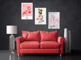 Set of 3 prints, flora wall art paintings on canvas, home wall decor, printable wall art set of 3, flamingo print, botanical paintings