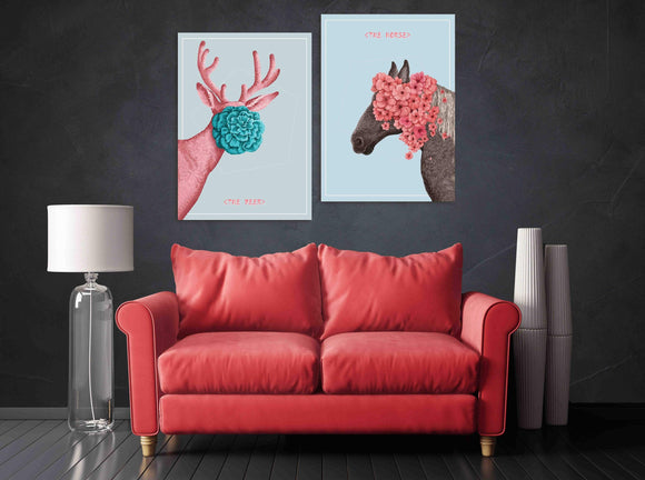 Set of 2 prints, Deer and horse wall art paintings on canvas,minimalist wall art,  home wall decor, trendy wall art, Modern wall art