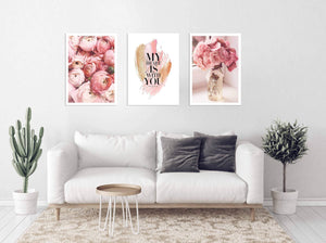 Flowers wall art paintings on canvas Home wall decor Printable wall art set of 3 Valentines day gift Pink painting Flowers on canvas