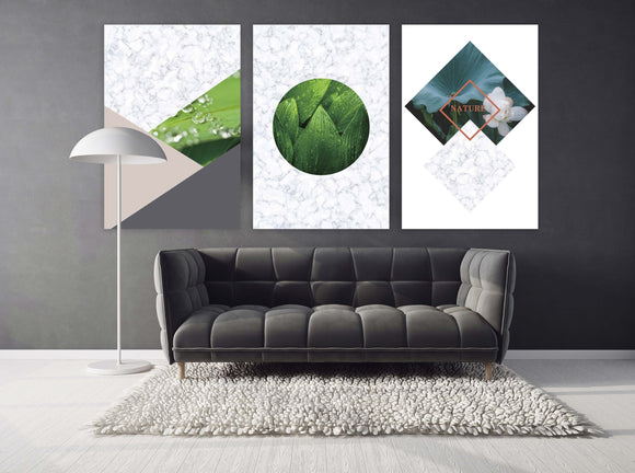 Abstract wall art paintings on canvas, home wall decor, printable wall art set of 3, nature wall decor. leaves wall art, valentines day gift
