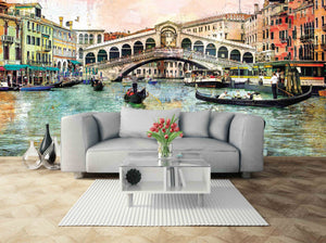 Vintage city mid modern retro century Venice vintage poster prints city wall mural peel and stick removable self adhesive wall covering
