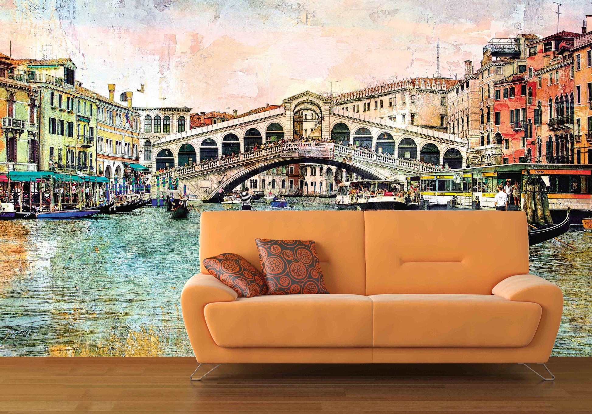 Vintage city mid modern retro century Venice vintage poster prints city wall mural peel and stick removable self adhesive wall covering