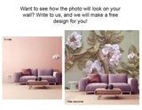 Large floral self adhesive wallcovering, purple peel and stick wallpaper, accentual wall mural with flowers, remuvable canvas wallpaper