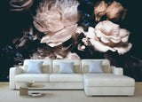 Dark floral wallpaper Floral wallpaper Peel and stick wallpaper Flowers wallpaper Peonies wall art Botanical removable wallpaper