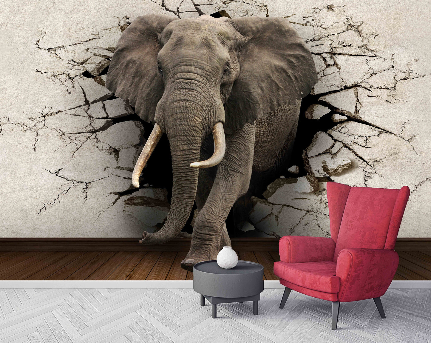 Elephant 3d wallpaper peel and stick wall mural, modern nursery wallpaper animals, removable wallpaper, canvas wallpaper, vinyl wallpaper