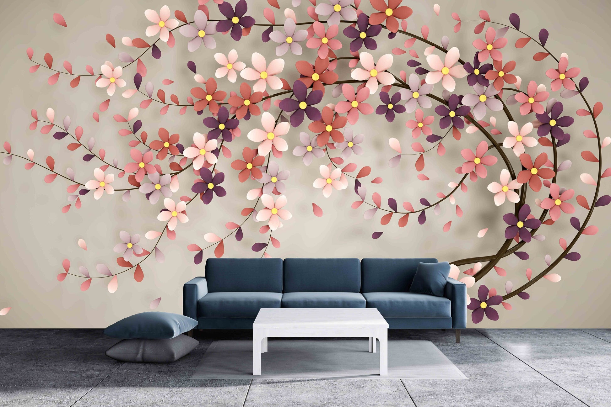 Removable wallpaper Sakura blossoms Japanese wall art Flowers wallpaper Peel&stick wallpaper Asian wall art Botanical Chinoiserie wallpaper