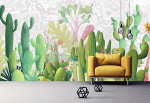 Cactus wall art Cactus print Tropical wallpaper Leaf Removable wallpaper Textured wallpaper fabric wallpaper modern wallpaper