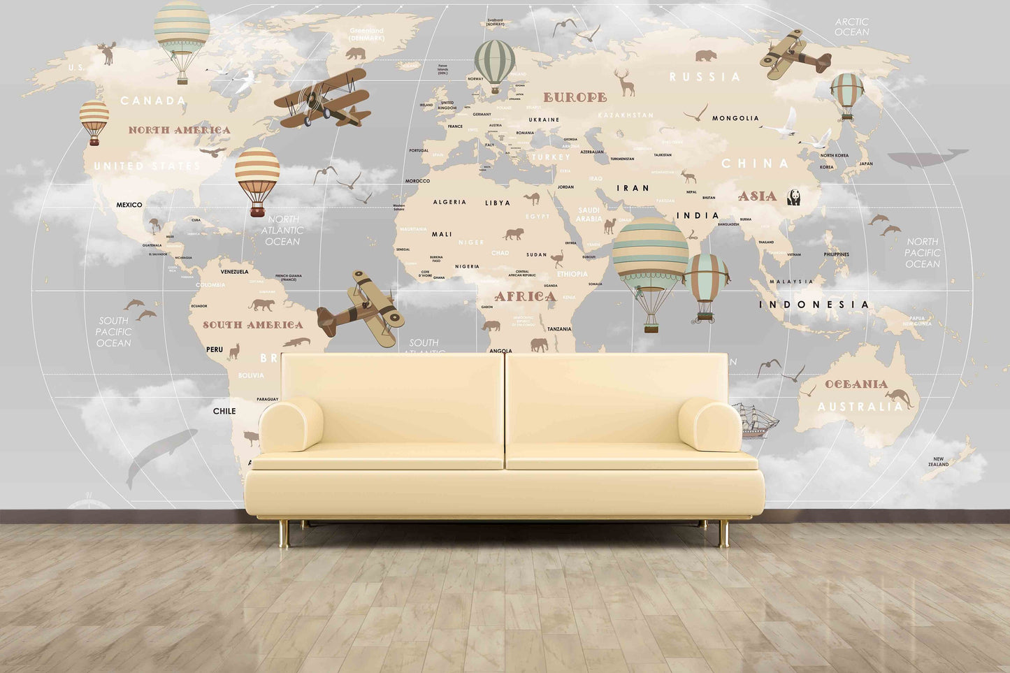 Kids world map World map mural Removable wallpaper Textured wallpaper nursery wallpaper vinyl wallpaper modern wallpaper wall print art