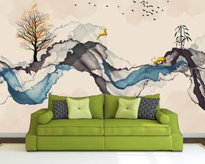 Japanese wall art Self adhesive mural Abstract wallpaper Minimalist wall decor Peel and stick wallpaper removable wallpaper Bedroom decor