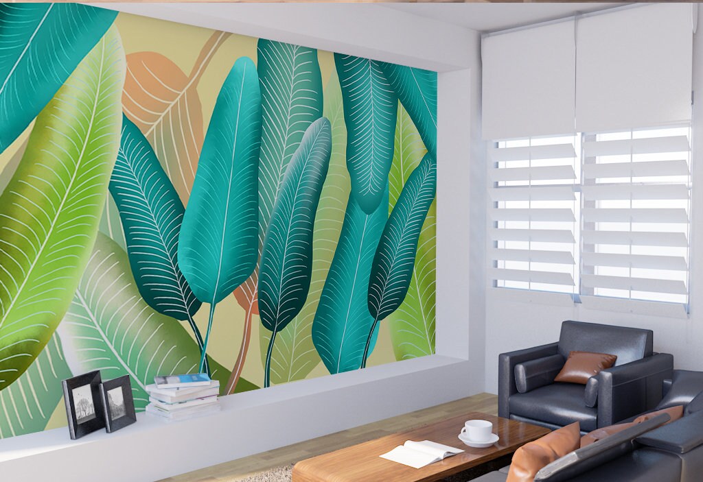 Banana leaves decor wallpaper Tropical Leaf Removable wallpaper modern banana leaves print wall mural peel and stick