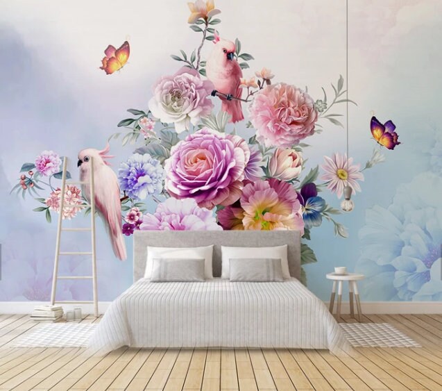 Botanical Peel and stick wallpaper mural removable Flowers Floral Textured adhesive wallpaper wall decoration covering bedroom wall decor