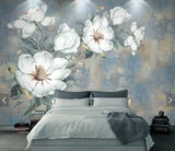 Light blue Flowers wall covering Botanical Peel and stick wall mural removable Floral wall decoration adhesive wallpaper bedroom wall decor