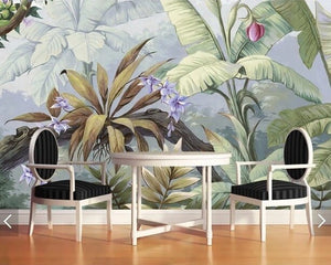 Tropical Leaf Removable wallpaper Exotic Herb poster prints wall art peel and stick mural Textured fabric vinyl wallpaper