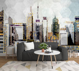 City architecture art print Peel and stick wall mural Geometric wallpaper home decor Vinyl wall sticker temporary wall covering