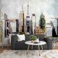 City architecture art print Peel and stick wall mural Geometric wallpaper home decor Vinyl wall sticker temporary wall covering