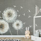 Dandelion wall art Floral wallpaper Peel and stick wall murals Photo Textured wallpaper Botanical removable dark wallpaper