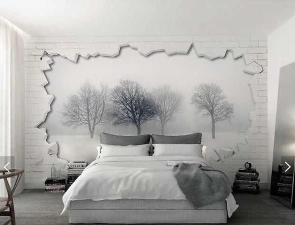 Tree wall decal Peel and stick wall mural 3d stereoscopic wallpaper Black and white Modern wall decor Textured fabric vinyl wallpaper