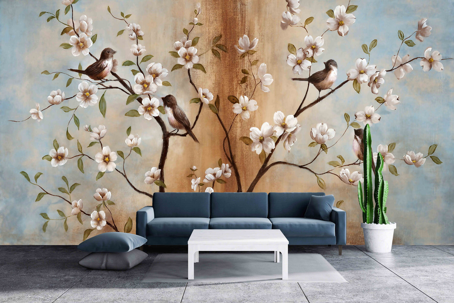 Sakura blossoms Japanese painting Chinoiserie wallpaper Botanical removable Japanese wall art Flowers wall mural prints Peel & stick