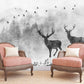 Wall mural dark forest black and white wallpaper peel and stick, deer printable, art deco wallpaper