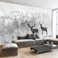 Wall mural dark forest black and white wallpaper peel and stick, deer printable, art deco wallpaper