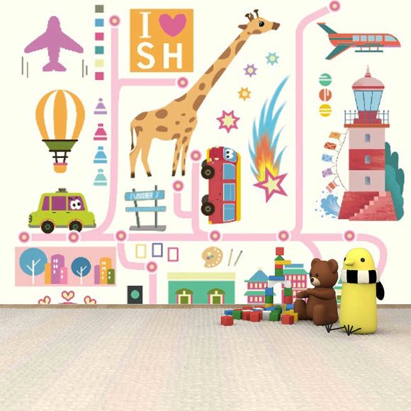 Kids room decor for girl and boy Removable wallpaper Baby vinyl wallpaper wall Animals print Peel and stick