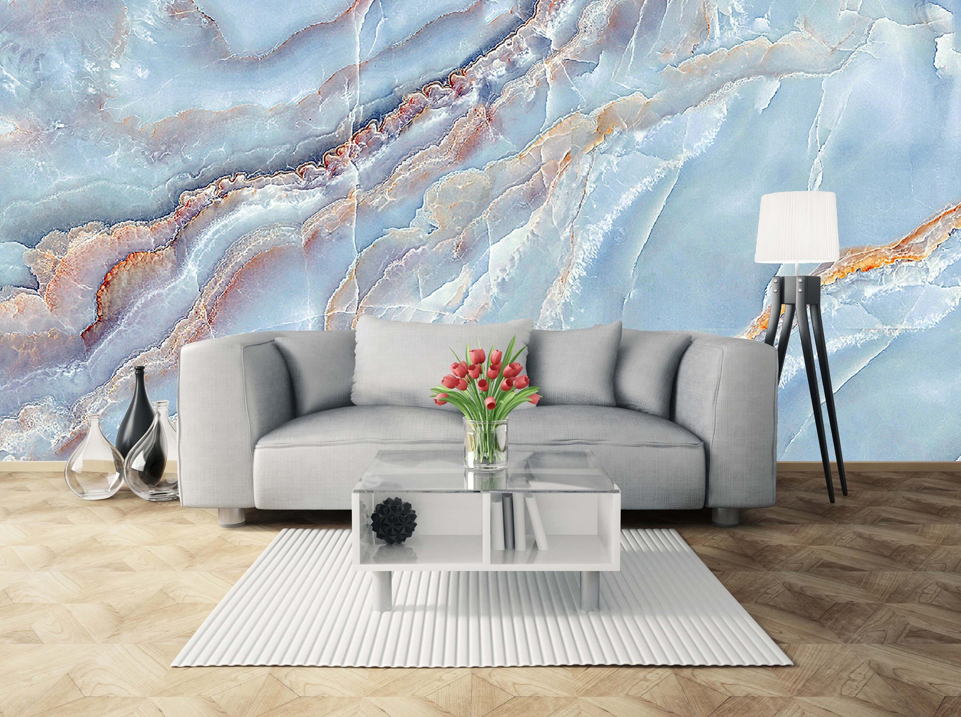 Marble mural Light blue peel and stick wallpaper Adhesive wall murals Wall prints Home wall decor Room decor aesthetic teen girls